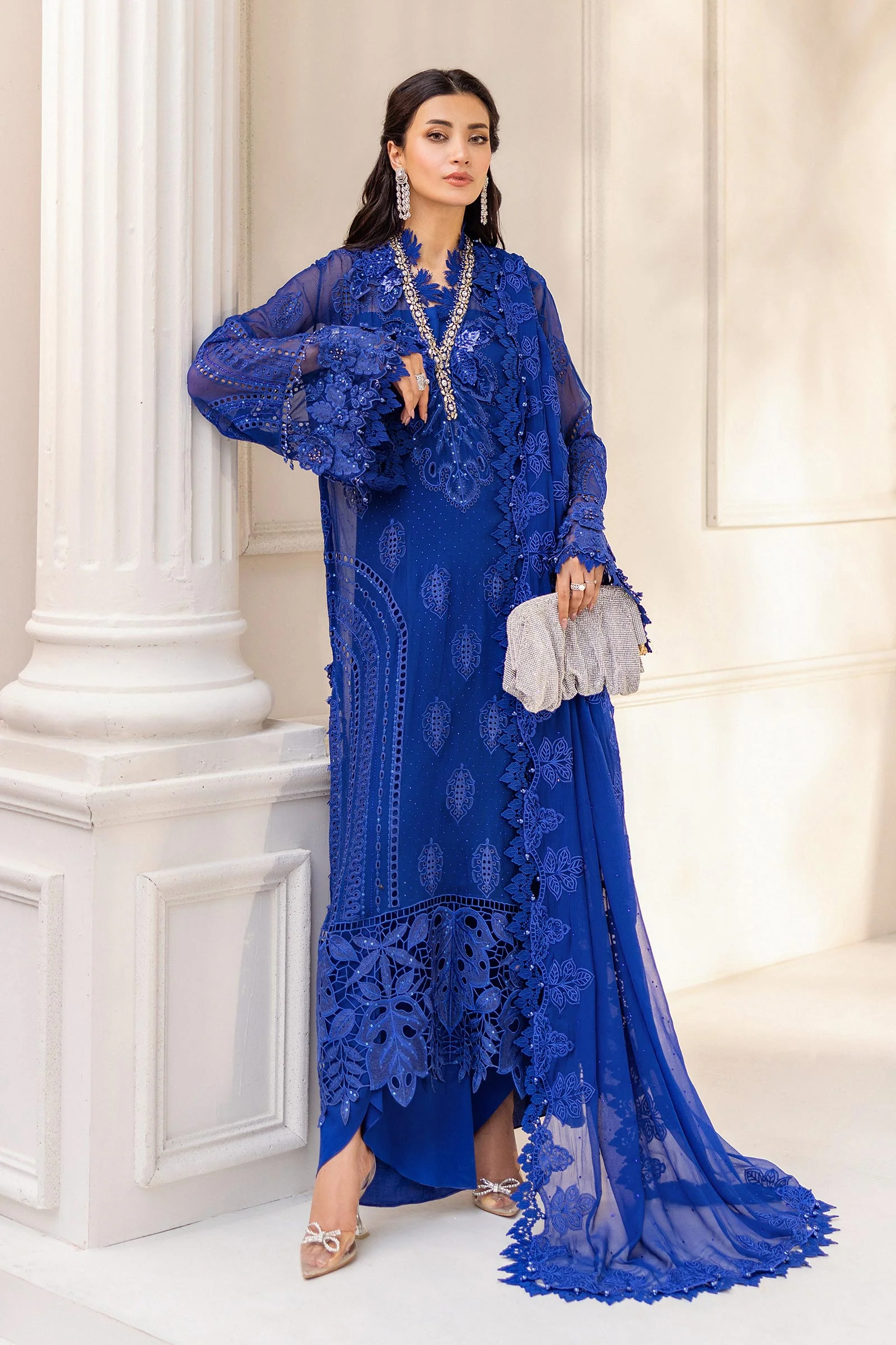 Maria B 3 Piece Unstitched Embroidered Chiffon Suit | MPC-25-103 Maria B 3 Piece Unstitched Embroidered Chiffon Suit | MPC-25-103