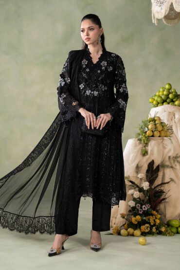 Maria B 3 Piece Embroidered Chiffon Suit | MCS-26-204-Black