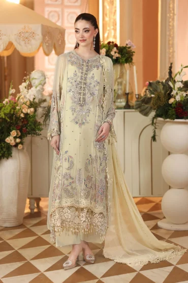 Maria B 3 Piece Unstitched Embroidered Chiffon Suit | MPC-26-208-Pastle Sunshine